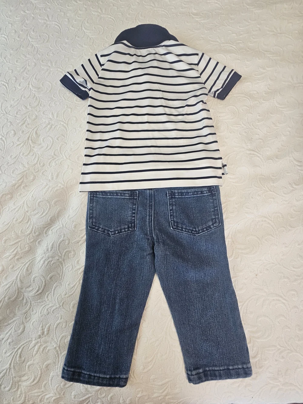 Ralph Lauren Boys' Navy & White Stripe Polo / Blue Denim Jeans(First Impresions)